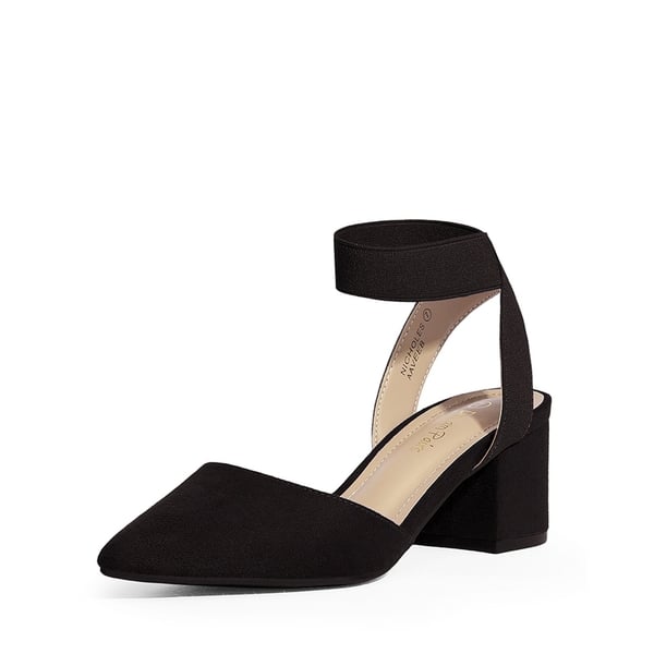 Pointed Toe Pumps with Ankle Strap - BLACK SUEDE -  0